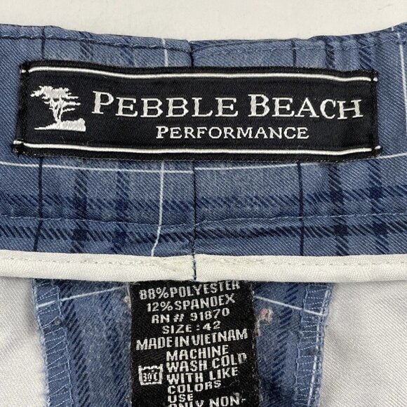 Pebble Beach Performance Golf Shorts Men’s 42 Blue Stretch Plaid Activewear - Picture 6 of 9